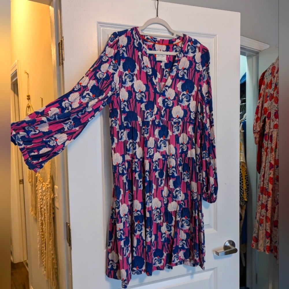 Anthropologie Blue and Pink Floral Dress